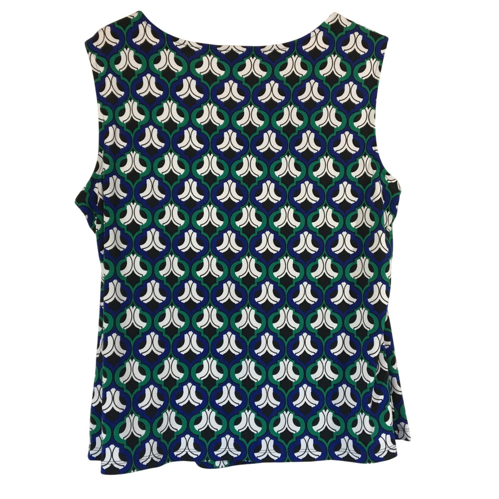 Kasper Women's 1X Sleeveless Blouse Top‎ Blue Green White Geometric Print
